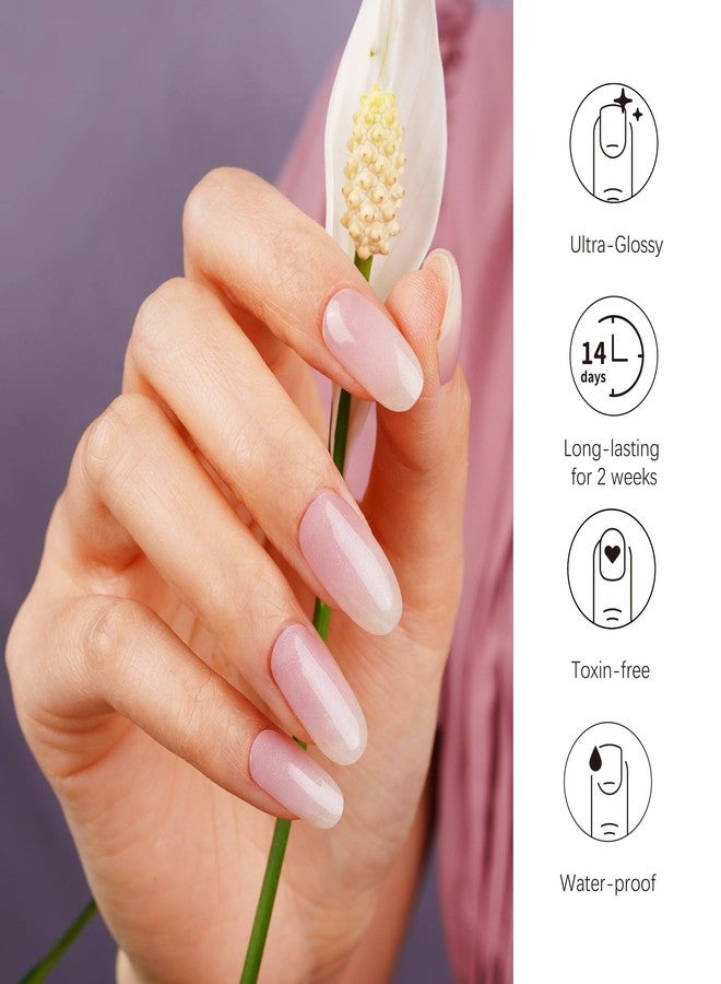 DANNI & TONI Semi Cured Gel Nail Strips Pink White Ombre (Cloud Halo) Shimmer Translucent Gel Nail Wraps 28 Stickers - Image 4